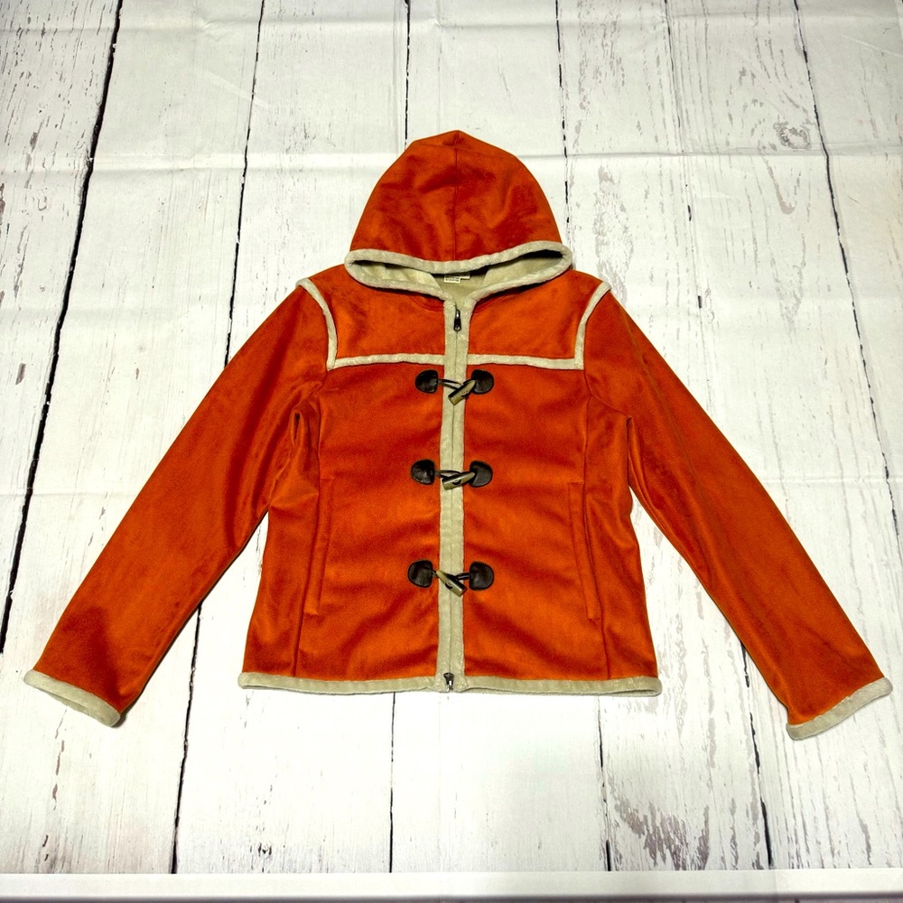 Royal Robbins womens M orange cream faux suede hooded toggle lined jacket